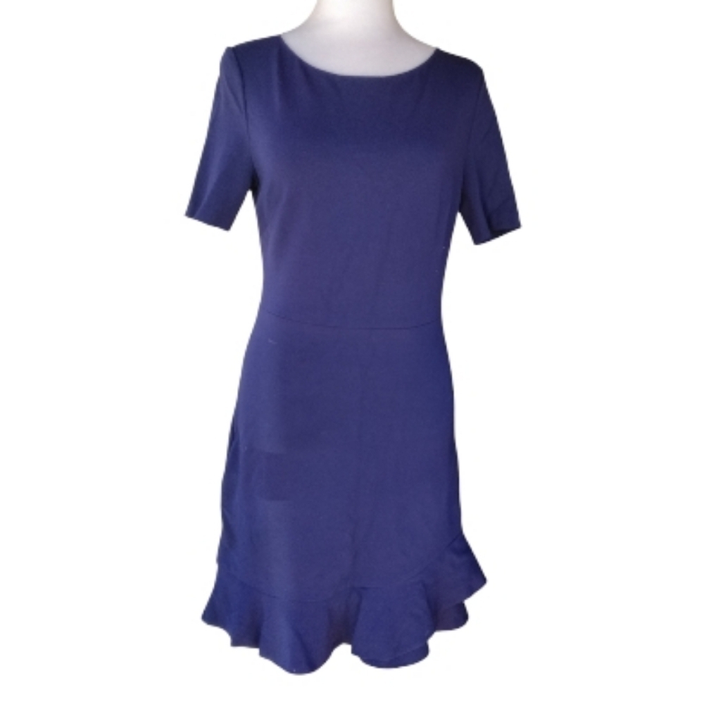 Diane Von Furstenberg Serafina Navy Blue Ruffle Hem A Line Dress Size 4 - Picture 2 of 11